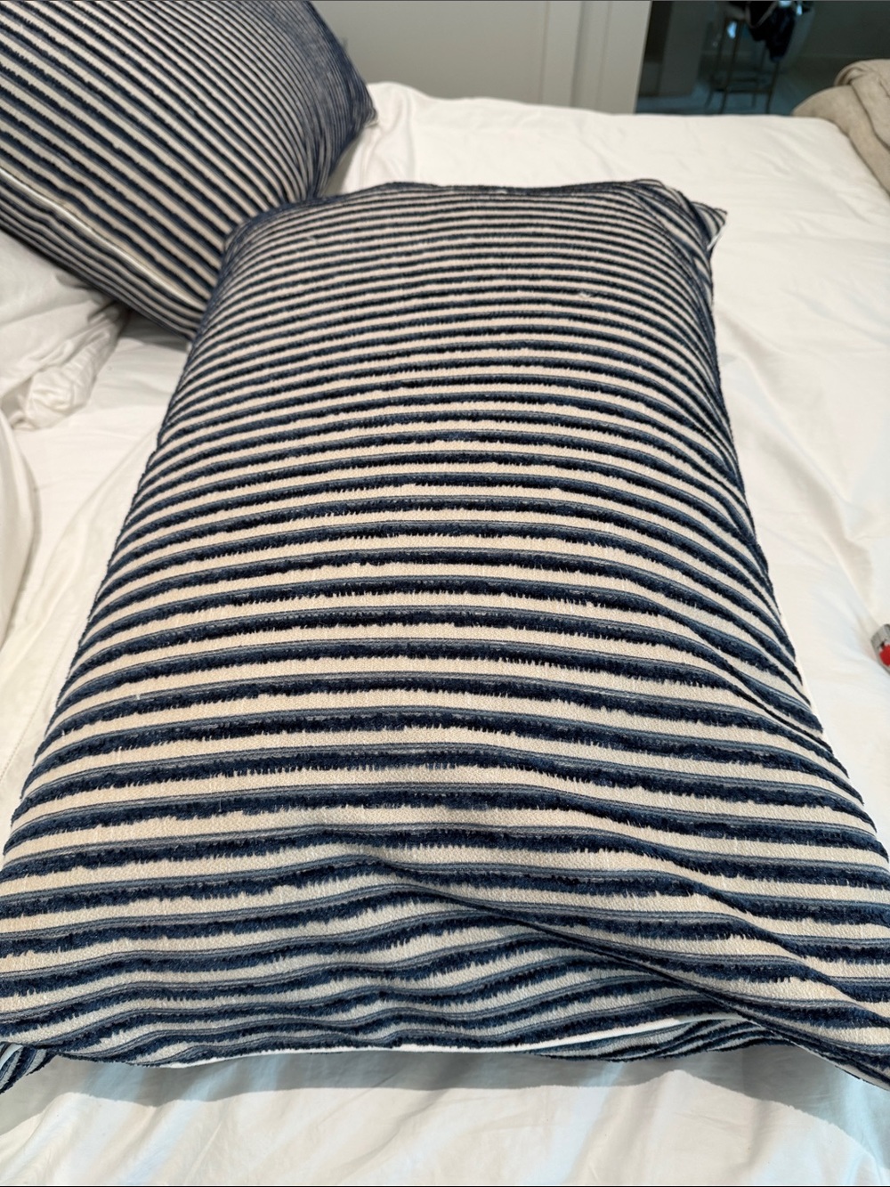 2 Striped Navy and White Decorative Pillow Sham - Home Bedding - Picture 3 of 5